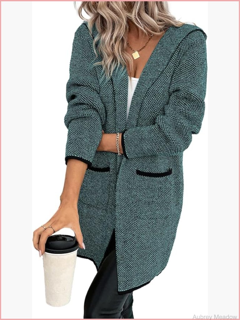 Open Front Contrast Oversized Chunky Hooded Cardigan
